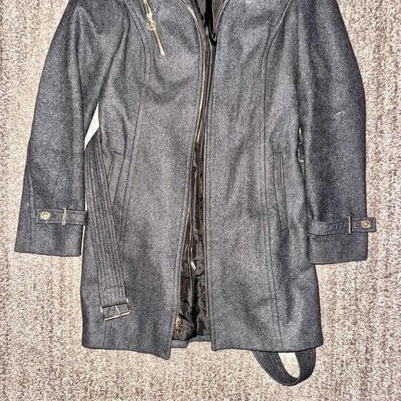 Michael Kors Women's Grey Wool Blend Gold Zipper Front Coat Jacket - Picture 4 of 10